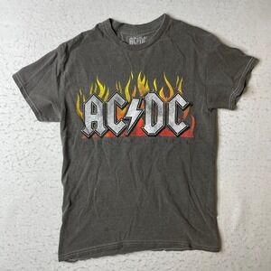 AC/DC Graphic T-Shirt Unisex XS Grey Highway to Hell Band Flames Short Sleeve
